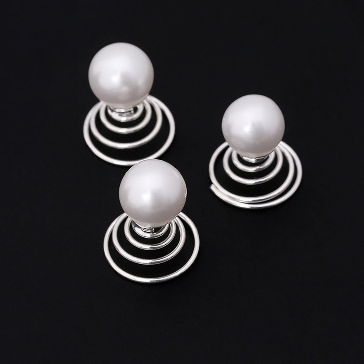 24PCS Rhinestones Crystal Spirals Hair Pin Clip Imitation Pearl Spin Pin Swirl Hair Twists Coils Hairpin Bun Stick Pick