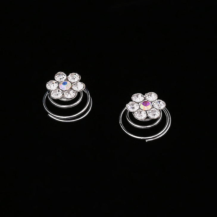 24PCS Rhinestones Crystal Spirals Hair Pin Clip Imitation Pearl Spin Pin Swirl Hair Twists Coils Hairpin Bun Stick Pick