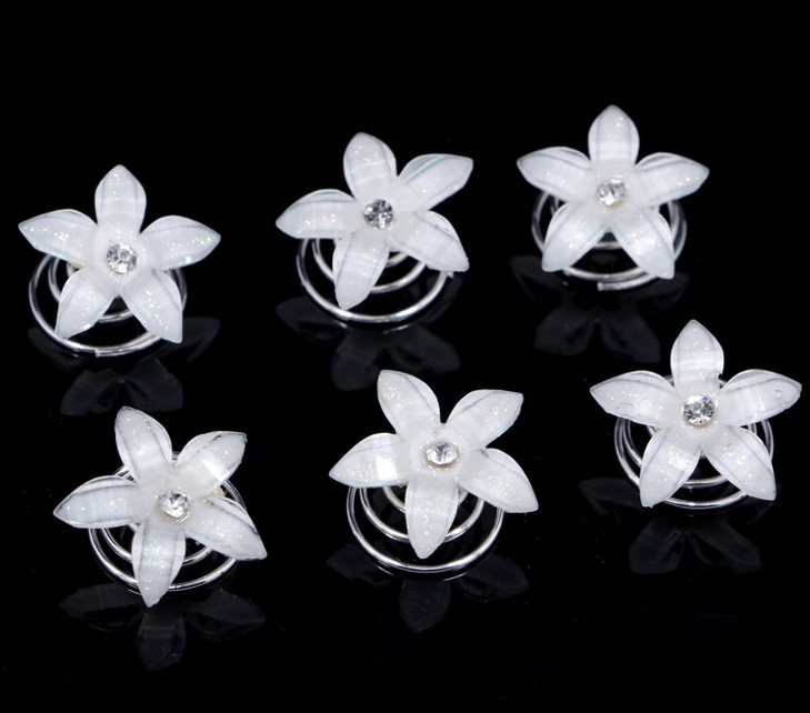 24PCS Rhinestones Crystal Spirals Hair Pin Clip Imitation Pearl Spin Pin Swirl Hair Twists Coils Hairpin Bun Stick Pick