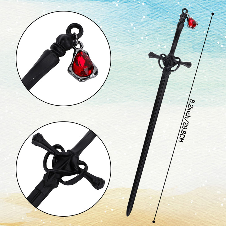Whaline 3 Pieces Chinese Sword Hair Sticks Metal Sword Hair Pins Stick with Gemstone Pendant Vintage Style Hair Buns Cho