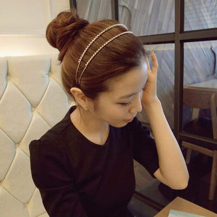 Fashion Double Row Fine Encrusted Rhinestone Claw Chain Hair Hoop Hair Bands Simple Hair Accessories Headband for Woman