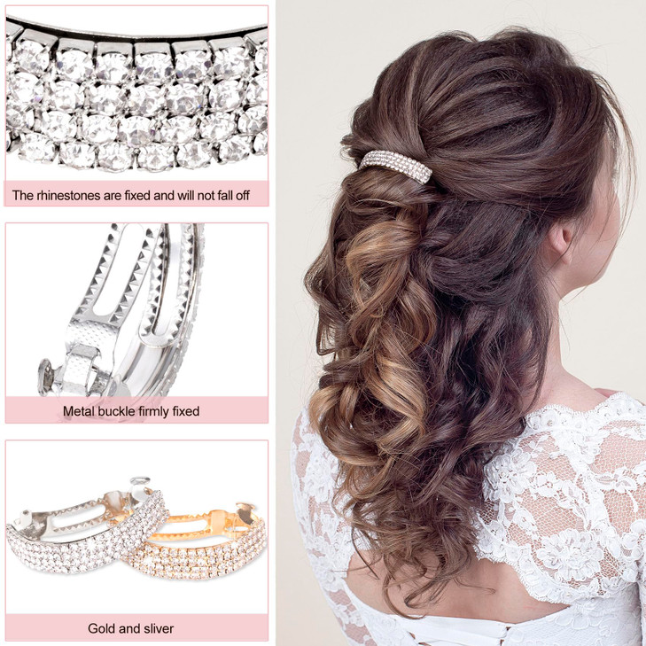 HINZIC 4 Pcs Rhinestone Hair Clips 2inch Silver Gold Bling Crystal Spring Barrettes Fancy Sparkle Wedding Prom Engagemen