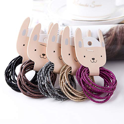 LOVEF 200pcs Glitter MultiColor Hair Elastics Hair Ties No Crease Ponytail Holders No Metal 5mm Hair Band Ties for Girls