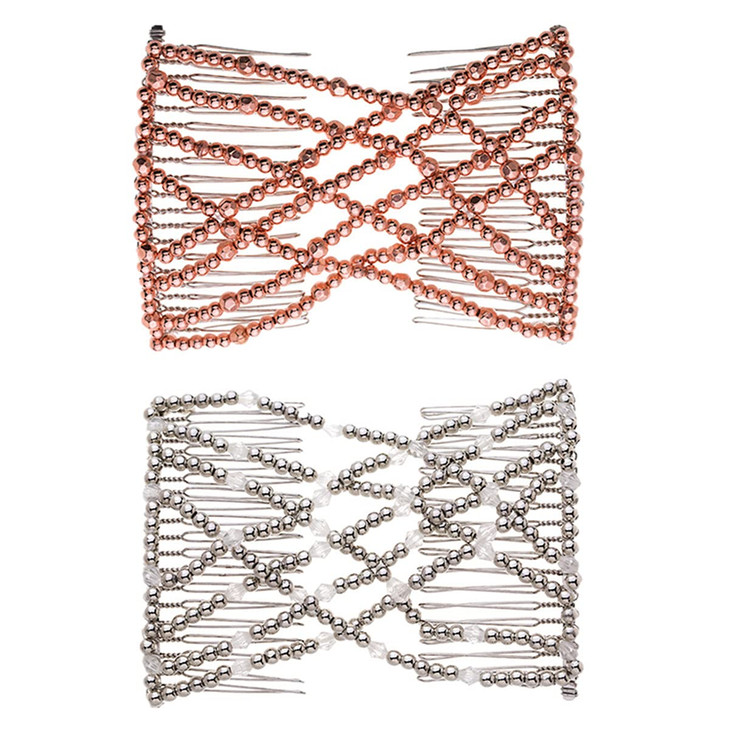 FXQHAN 2 Pcs Magic Beading Easy Stretching Hair Combs Double Clips Hair Styling Accessories for Women Girls Hair Beauty