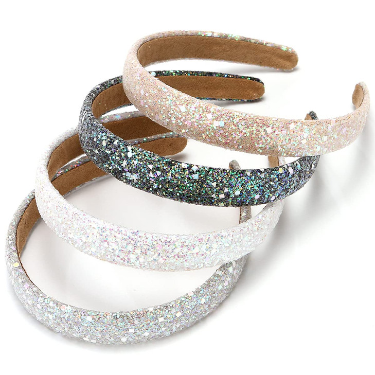BOMTTY 4 Pcs Glitter Headbands Sparkly Headband Plastic Hair Hoop Glitter Hairbands for Girls and Women BlackWhiteGreyBe