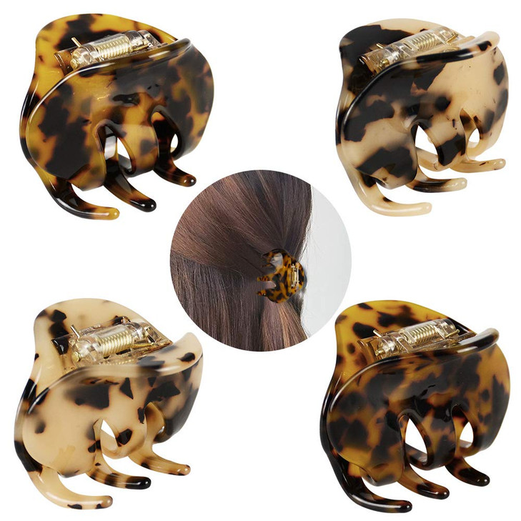 4 Pack 21 Inch Hair Claw Clips Tortoise Shell Cellulose Acetate Resin Hair Barrettes Medium French Design Hair Jaw Leopa