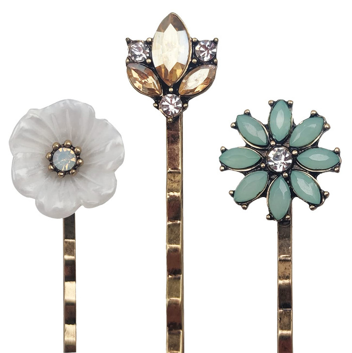 6PCS3Pairs Vintage Hair Pins for Women Elegant Rhinestone Hair Clips Flower Bobby Pins Retro Hairpins for Women Ladies a