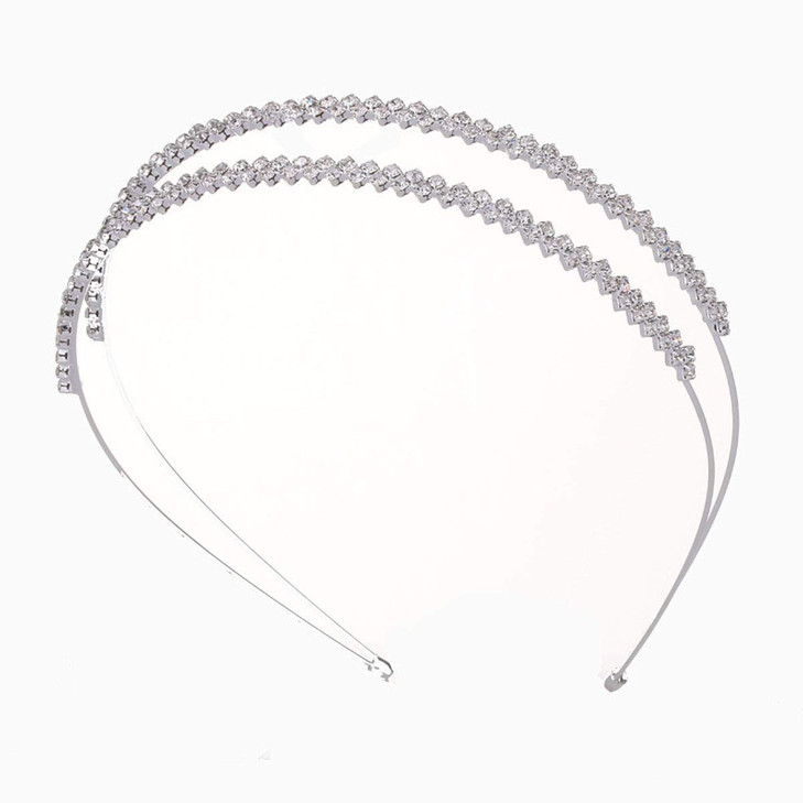 Teppylony Fashion Shining Double Row Irregular Inlay Rhinestone Headband Wedding Bride Bridesmaids Headdress Hair Access