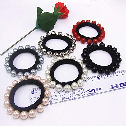 Suoirblss 10 Pcs Women Polychromatic Imitation Pearl Elastic Hair Bands Cotton Stretch Hair Ties Ponytail Girl Headbands