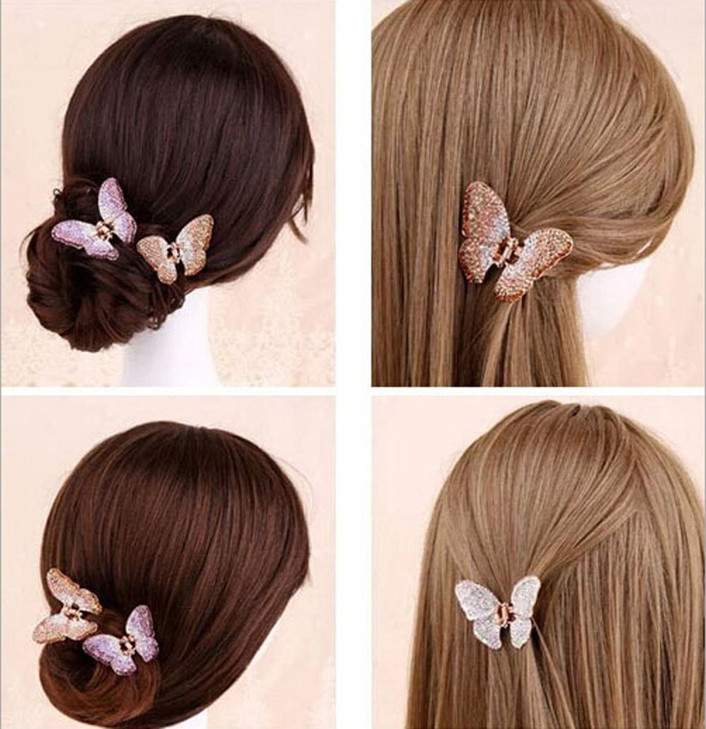 Suoirblss 1PC Elegant Butterfly Hairpin Fancy Rhinestones Claw Clip Jaw Clips for Women Lady Coffee