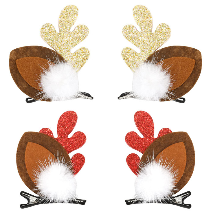 YISSION 2 Pairs Christmas Hair Clips for Girls Women Reindeer Antlers Ears Hair Clip Deer Horns Hair Barrettes Cute Hair