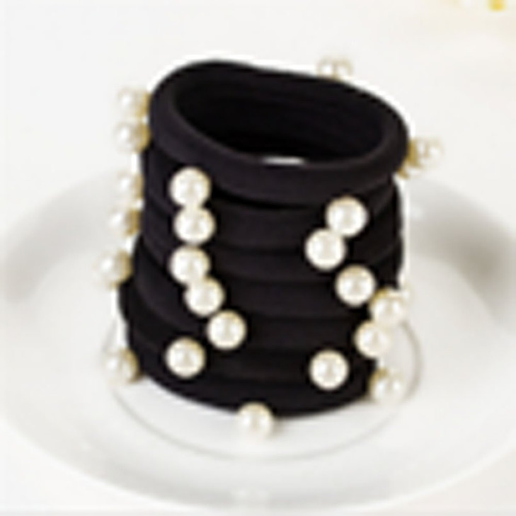 Suoirblss 20 Pcs Black Manmade Pearl Elastic Hair Bands Cotton Stretch Hair Ties Ponytail Women Lady Headbands Hair Rope