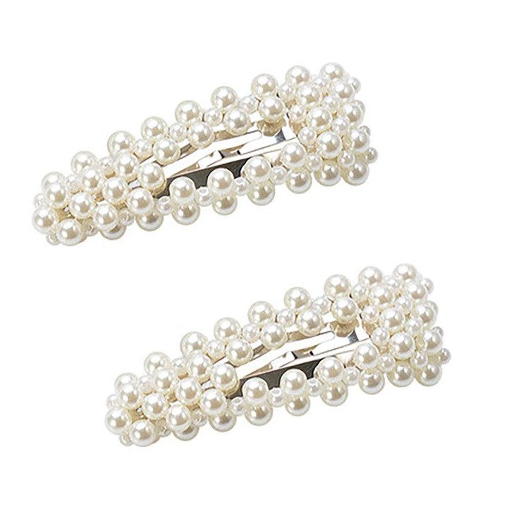 2PCS Women Fashion Sweet Imitation Pearl Hair Clip Hairpin Hair Accessories Simple Alloy BB Hairgrip A Silver