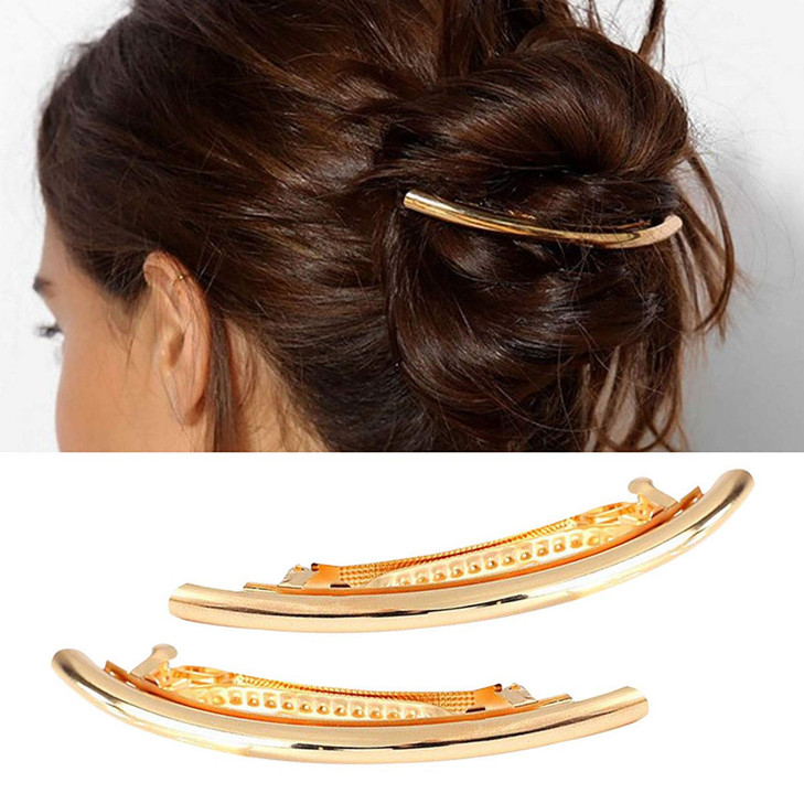 2PCS Women Metal Alloy French Hair Barrette Hair Clip Simple Hair Pin Hair Accessories Spring Clips Gold