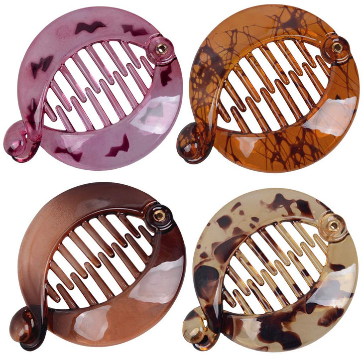 Fodattm 4 PCS French Small Banana Hair Clip Hair Comb Round Ponytail Holder Hair Claw Fashion Interlocking Banana Combs