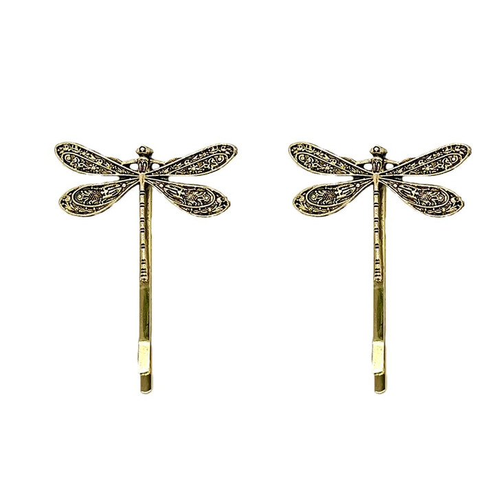 ZHOUMEIWENSP 1pair Vintage Silver Dragonfly Hairpin Simple Hairpin Bridal Hairpin Gold