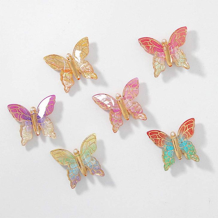 WHITEBRIDGE 6pcs Colorful Butterfly Hair Clips NonSlip Duckbilled Clips Hair Bobby Pins Metallic Barrettes for Women Gir