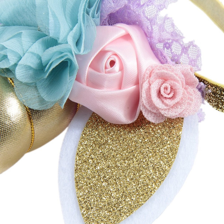 Nishine Baby Elastic Glitter Unicorn Horn Headband Children Unicorn Party Supplies Cosplay Gift gold