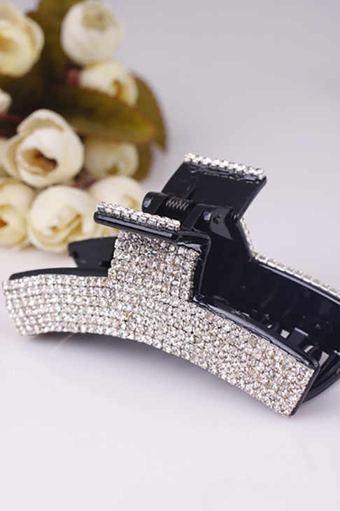Women Elegant Full Rhinestone Crystal Hair Clip Acrylic Jaw Clip Hairpin Hair Claw Hair Accessories Black B