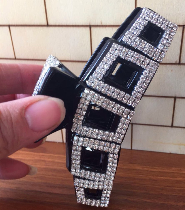 Elegant Large Rhinestone Hair Clip Jaw Clip Women Lady Crystal Hairpin Thick Hair Claw Hair Accessories Black B