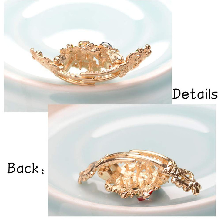 Rhinestone Metal Hair Claw on Dual Spring Vintage Enamel Painted Flowers Shiny Crystals Headdress Hair Clips Alloy Crab