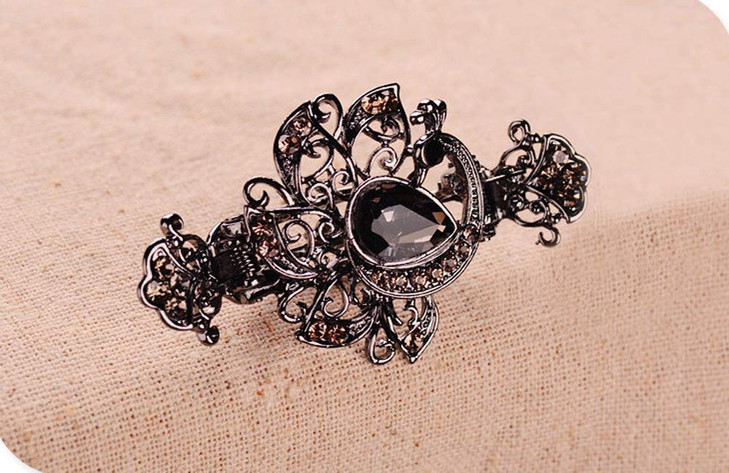 Rhinestone Metal Hair Claw on Dual Spring Black Vintage Peacock Shaped Colored Jewel Hair Clips Hollow Alloy Crab Clips