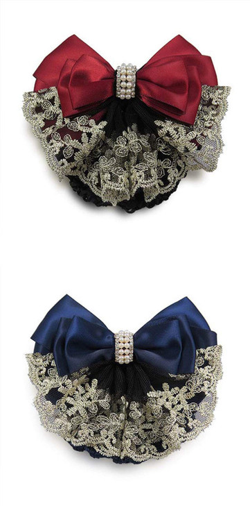 Lady Bow Hair Bun Net Snood Crochet Net Bun Hair Cover Hair Accessories Bowknot Decor Barrette Hair Clip Lace Flower Hai