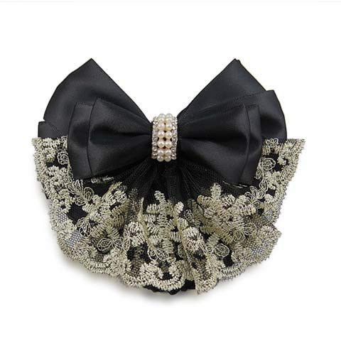 Lady Bow Hair Bun Net Snood Crochet Net Bun Hair Cover Hair Accessories Bowknot Decor Barrette Hair Clip Lace Flower Hai