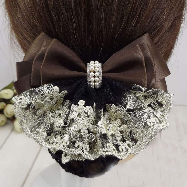 Lady Bow Hair Bun Net Snood Crochet Net Bun Hair Cover Hair Accessories Bowknot Decor Barrette Hair Clip Lace Flower Hai