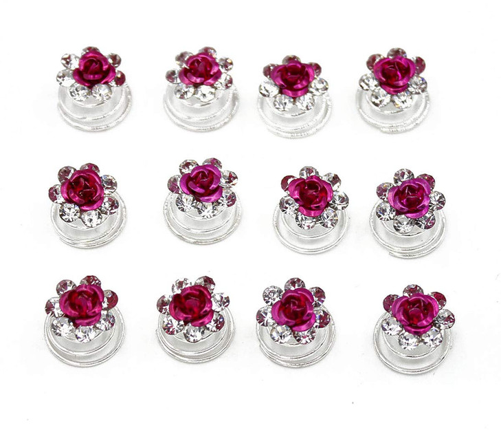 24 Pcs Bridal Wedding Rhinstone Spiral Twist Screw Hair Pins Rose Flower Hair Clips Spiral Bobby Pins Hair Bun Styling T