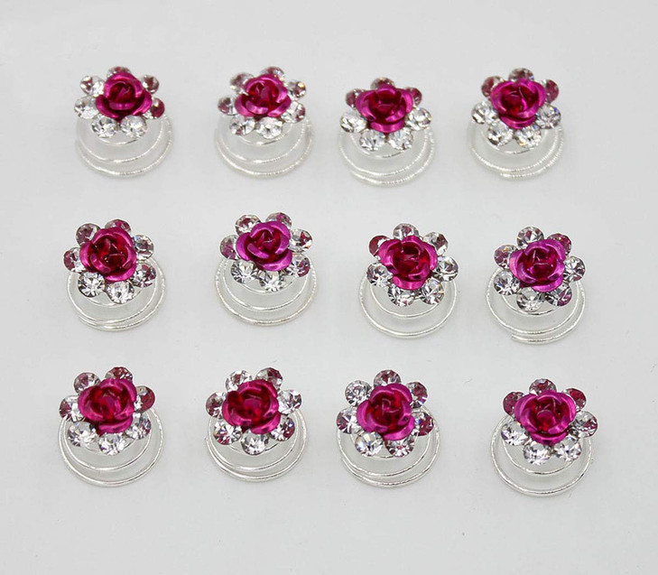 24 Pcs Bridal Wedding Rhinstone Spiral Twist Screw Hair Pins Rose Flower Hair Clips Spiral Bobby Pins Hair Bun Styling T