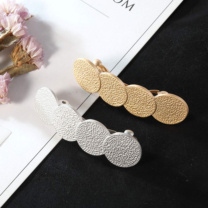2PCS Gold and Silver Metal Spring Hair Clip Simple French Hair Barrette Hairpin Hair Accessories Round