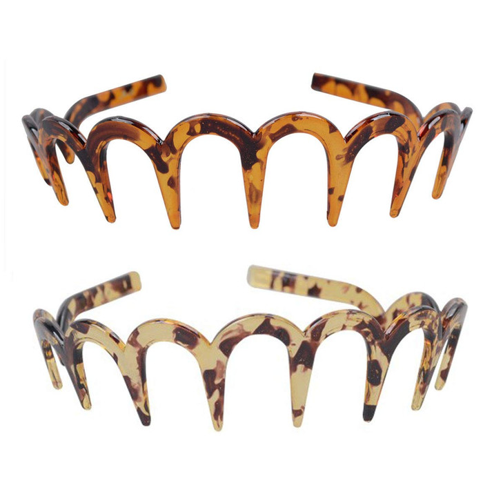 2Pcs Women Comfortable Shark Tooth Comb Headband Hair Band U Toothed Headband Lady Hair Accessory Dark coffee color Ligh