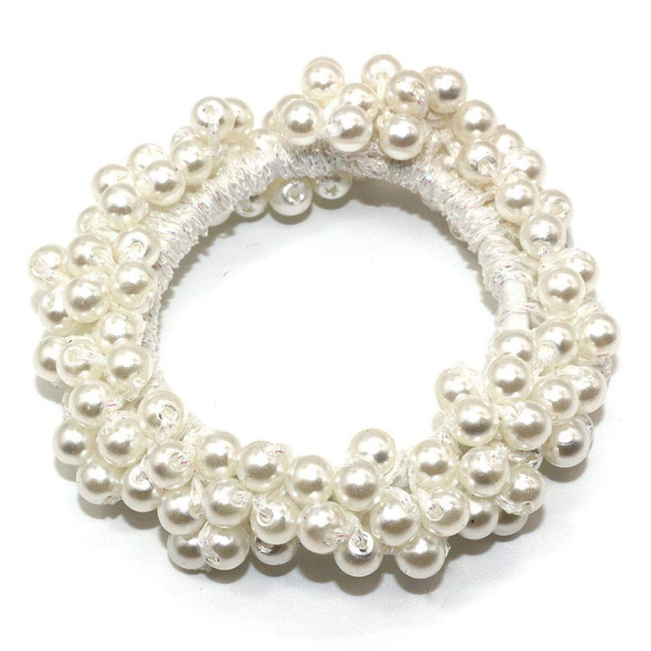 3PCS Fashion Imitation Pearl Elastic Hair Ties Beaded Flower Pearl Hair Band Women Satin Ribbon Ponytail Hair Accessorie