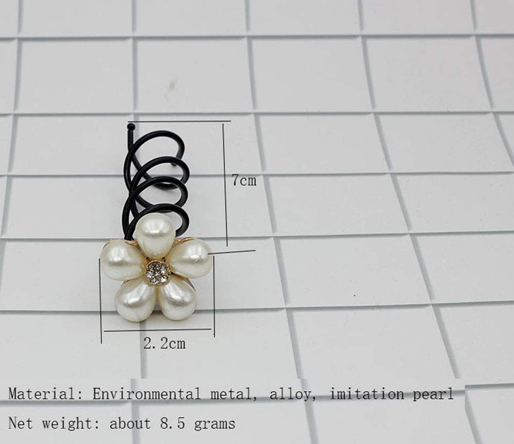 5PCS Imitation Pearl Spiral Twist Screw Hair Pins Rhinestone Flower Hair Clips Spiral Bobby Pins Hair Bun Styling Tool H
