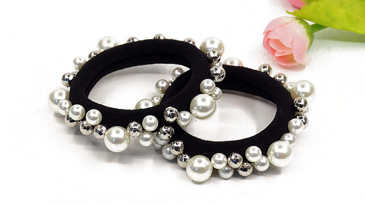 5 PCS Beauty Hair Elastics with Elegant and Beautiful Imitation Pearls Hair Ties Hair Bands Bulk Ponytail Hair Knots Ela