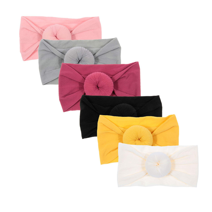 Nishine 6 Pack Cute Toddler Baby Girls Elastic Soft Nylon Headwraps Infant Knot Bow Headband Turban Set 2