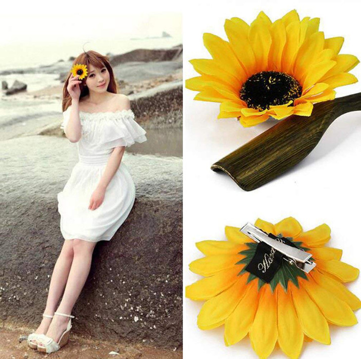6PCS Beautiful Sunflower Hair Alligator Clips Hair Clamp Hair Styling Accessories for Lady Girls Party Beach Vacation We