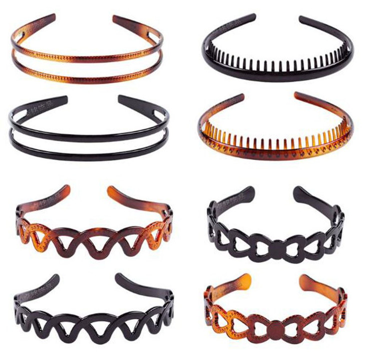Suoirblss 8PCS Plastic Tooth Hair Comb Headband Hard Headbands Ribbon Hairband Women Men Hair Accessory style01