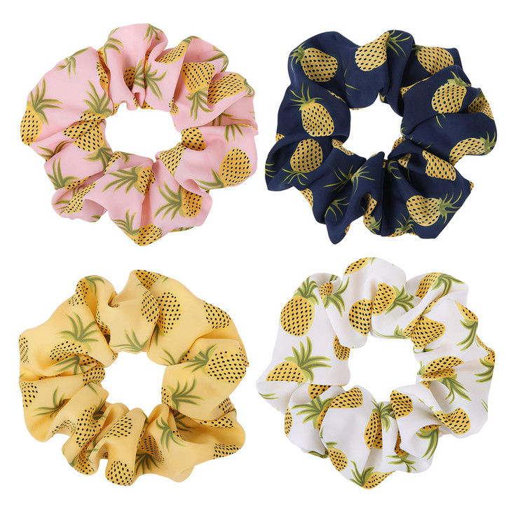 4Pcs Pineapple Printed Hair Scrunchies Hair Tie Elastic Bobbles Hair Rope Hair Bands Scrunchy Ponytail Holder Headbands