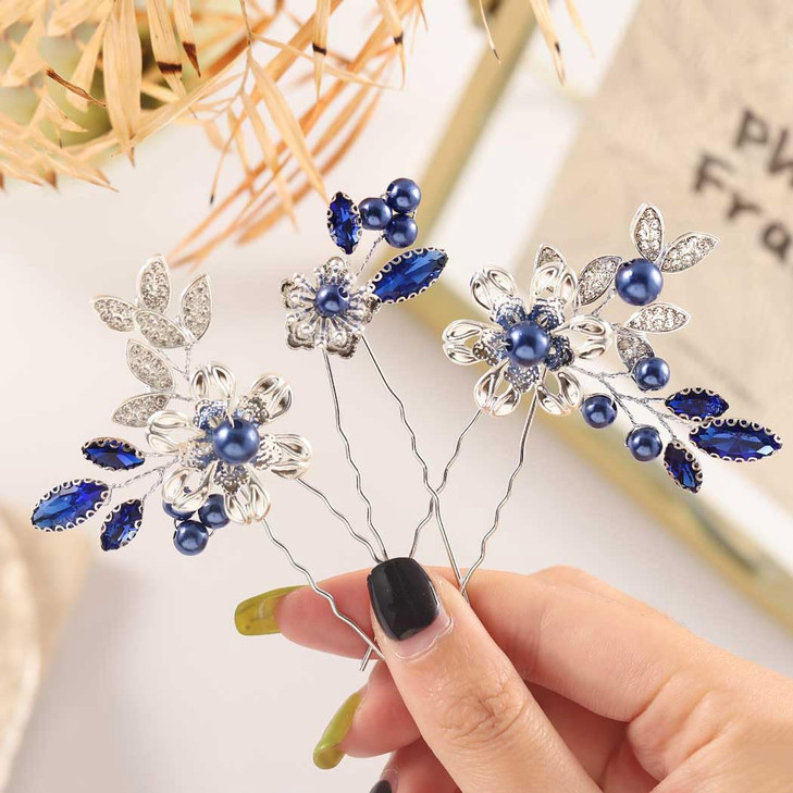 Casdre Crystal Bride Wedding Hair Pins Silver Pearl Bridal Hair Pieces Flower Hair Accessories for Women and GirlsPack o