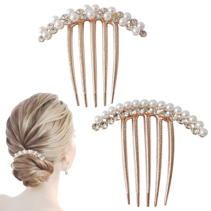 2 Pcs Pearl Hair Side Combs Clip Crystal Rhinestone Hair Combs for Women Decorative Combs Hairpins Hair Accessories for