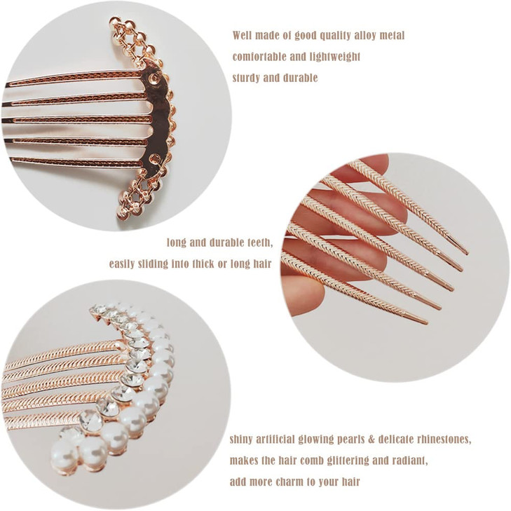 2 Pcs Pearl Hair Side Combs Clip Crystal Rhinestone Hair Combs for Women Decorative Combs Hairpins Hair Accessories for