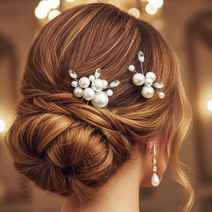 Casdre Pearl Bridal Hair Pins Crystal Bride Hair Piece Wedding Hair Accessories for Women and GirlsPack of 2 A Silver