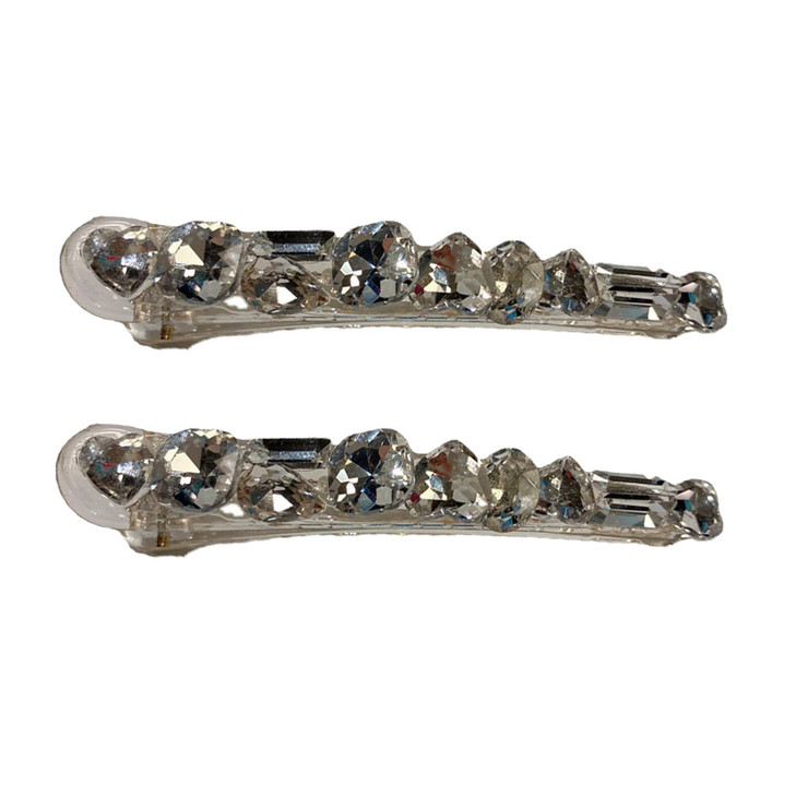 2 Pcs 30 Inch Shiny Clear Spike Alligator Duck Bill Hair Clips Crystal Hair Barrette Clip Sparkle Stones Duckbill Bobby