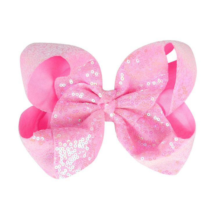 AMYDECOR 8 Inch Light Pink Sparkly Glitter Sequin Hair Bows for Girls