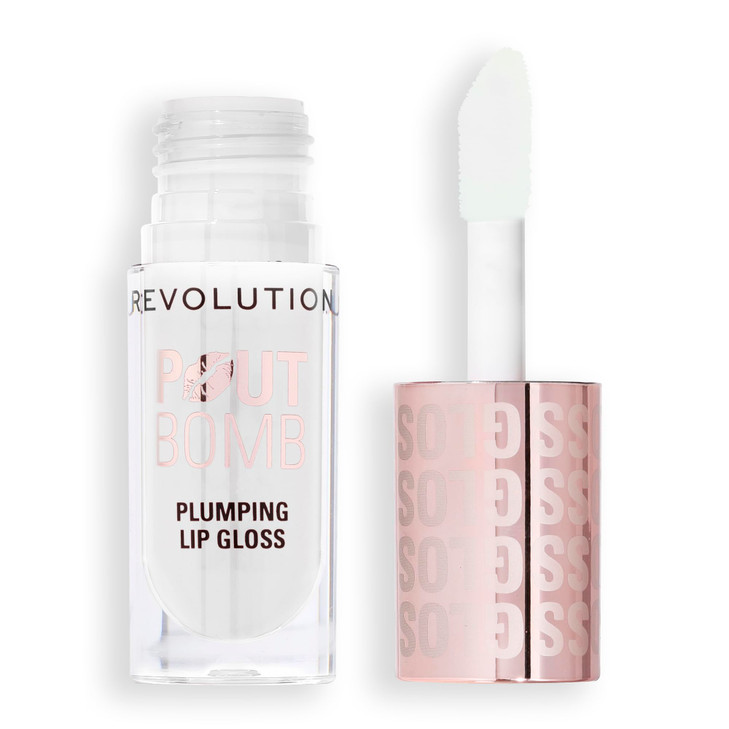 Revolution, Pout Bomb Plumping Lip Gloss, High-Shine for Glossy, Fuller & Plump Lips with Hyaluronic Acid & Peptides, Vegan & Cruelty-Free, Glaze Cle online at globaldelivered