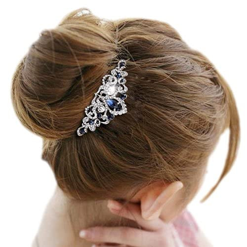 EVER FAITH Austrian Crystal Art Deco Flower Vine Wedding Prom Hair Comb fro Women Bride Bridesmaids Navy Blue SilverTone