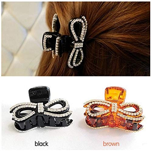 Ruihfas 2Pcs Small Rhinestones Bow Hair Claws Jaw Clips Ponytail Holder for Women Girls 2inch