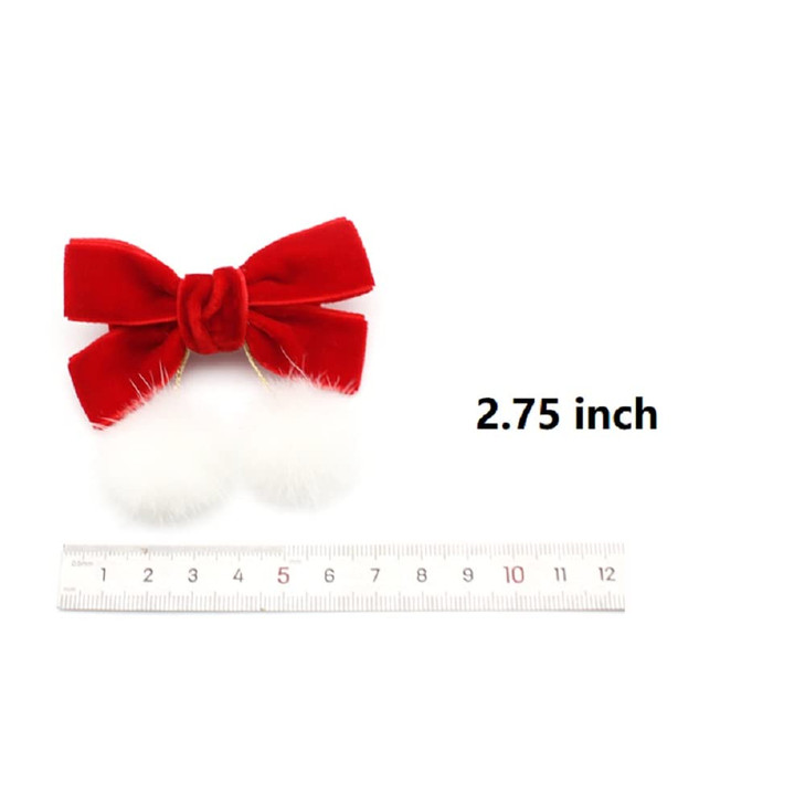 4 Pieces Christmas Red Baby Girls Chinese Style Hairy Furry Balls Velvet Bows Tassels Hair Clips Hair Bows Alligator Cli